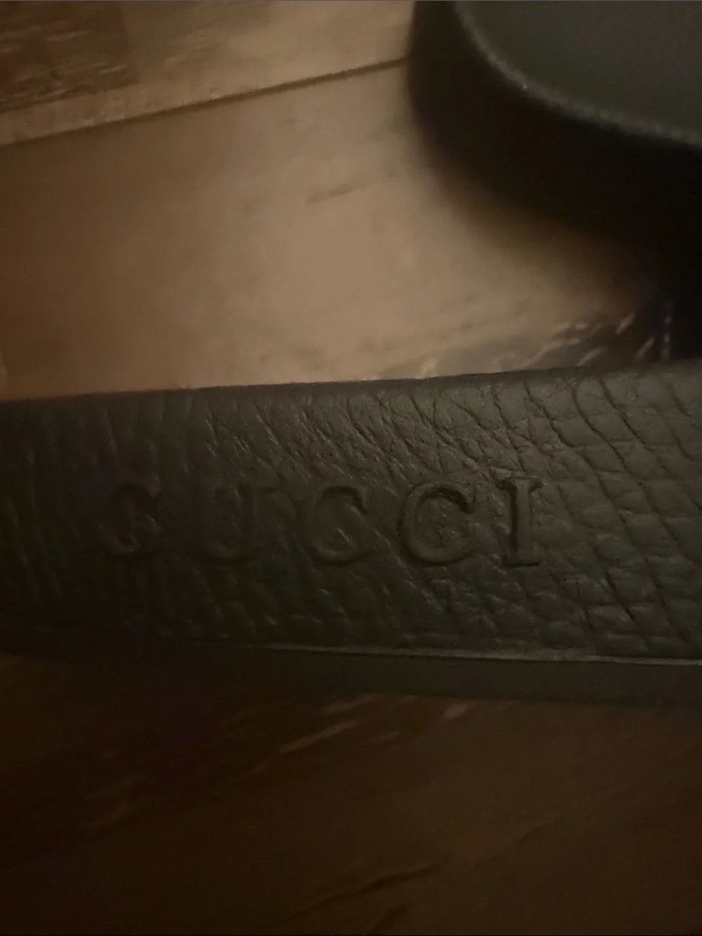 Gucci Black Logo Embossed Slide Sandals with Multicolor Print